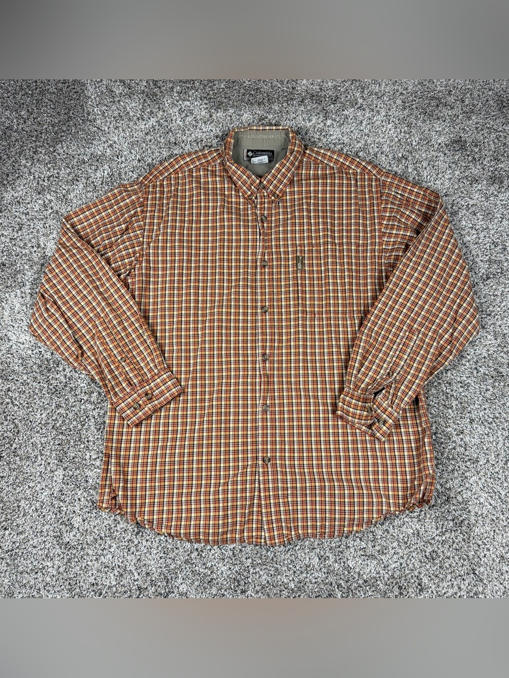 Sz XL Men’s Columbia XCO Long Sleeve Plaid Button Down Shirt Fall Brown Orange